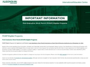 Algonquin College’s  Eligible Programs